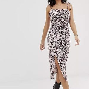 Free People Womens Viscose Floral Side Slit Midi Dress Size Medium Tie Straps
